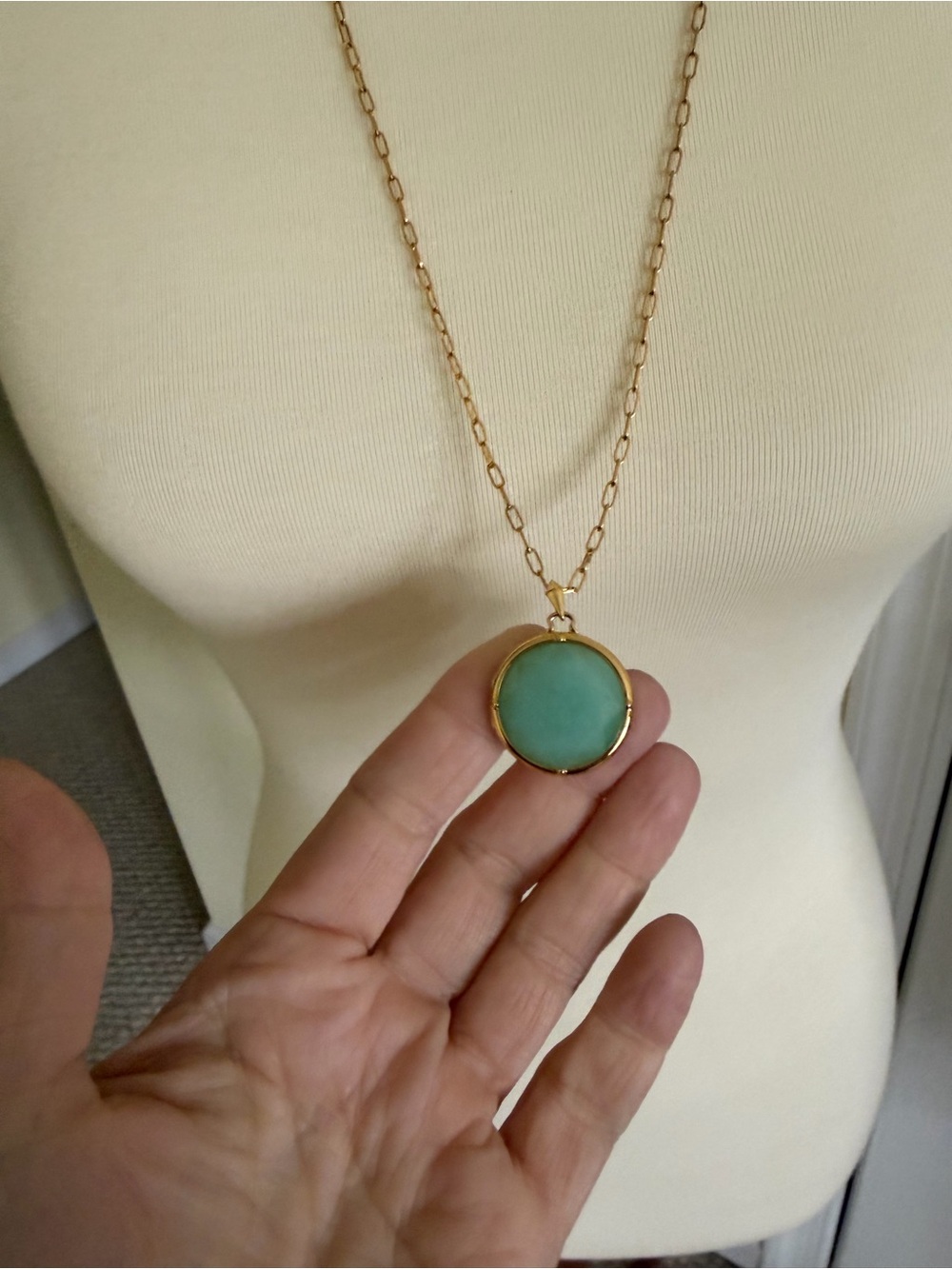 Stella & Dot Gold Long Necklace with Aqua Pendant - Picture 2 of 5